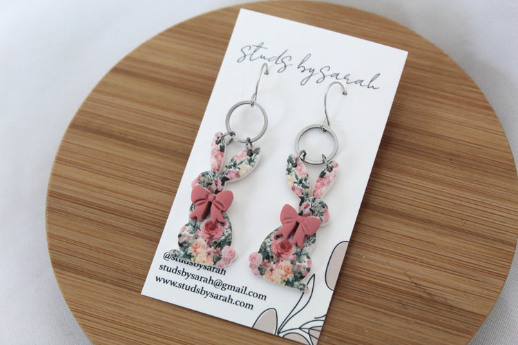 Floral Print Bunny Dangles