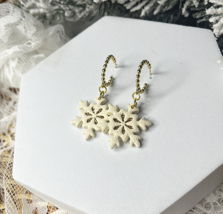 Glitter Snowflake Beaded Hoops