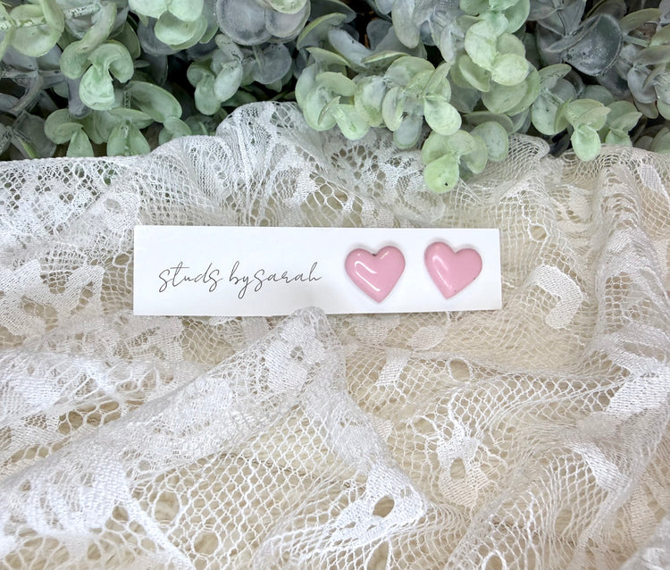 Glossy Clay Heart Studs (multiple styles)