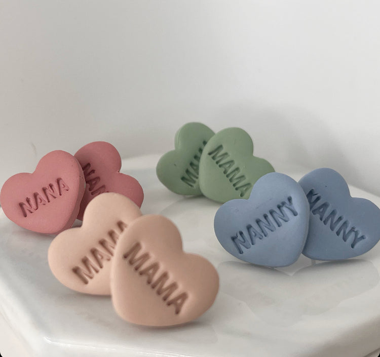 Mothers Day Clay Heart Studs