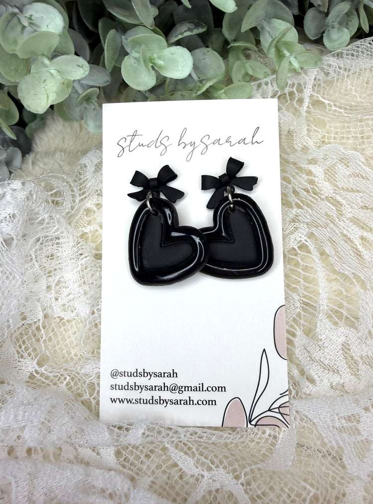 Black Bow Clay Hearts