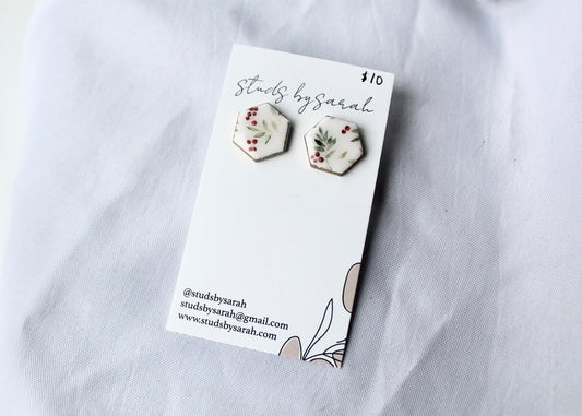 Holly Print Hexagon Studs