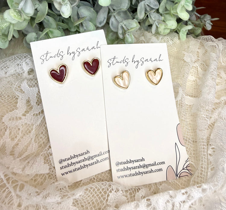 Gold Trimmed Heart Studs (multiple colors)