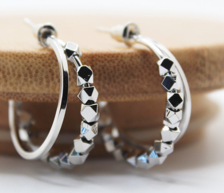 Beaded Dual Hoops