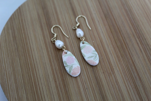 Pearl Floral Print Dangles