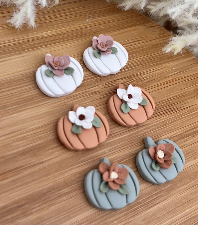 Clay Floral Pumpkin Studs