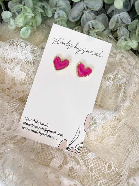 Gold Trimmed Heart Studs (multiple colors)