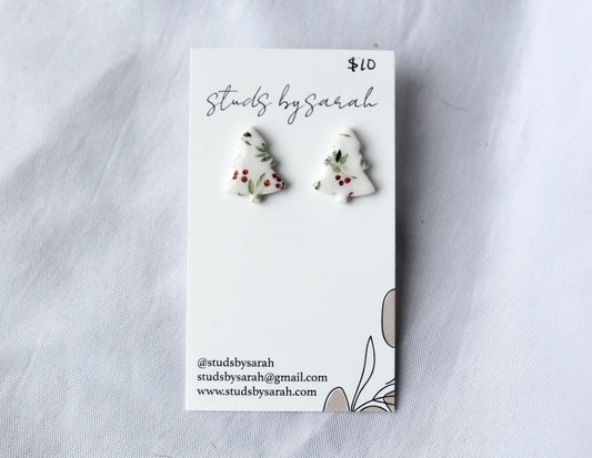 Holly Print Tree Studs