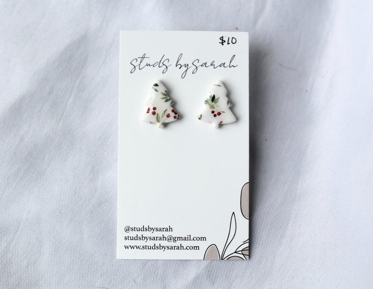 Holly Print Tree Studs