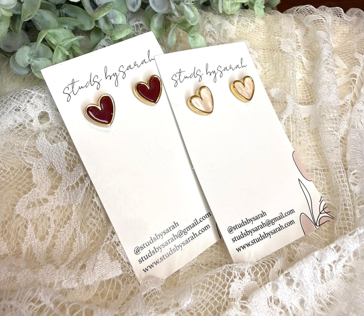 Gold Trimmed Heart Studs (multiple colors)