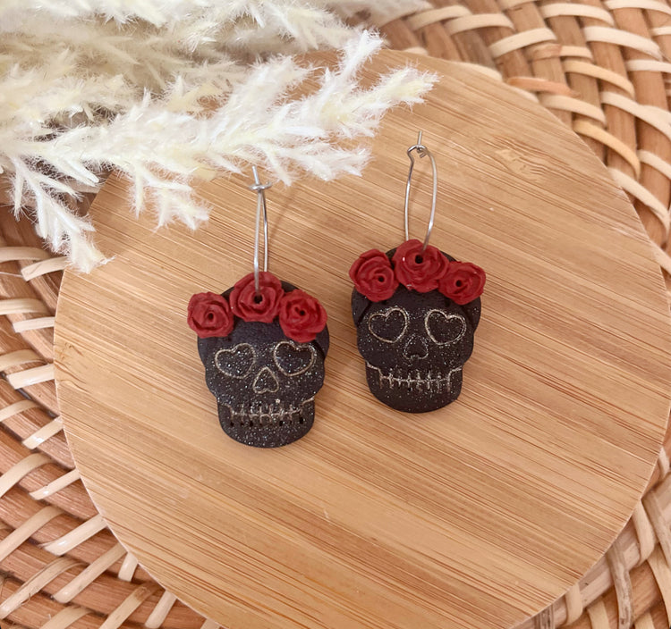 Clay Sugar Skull Hoops