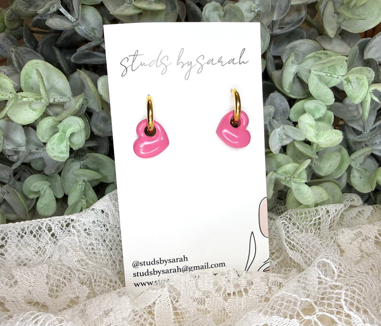 Glossy Clay Heart Hoops (multiple styles)