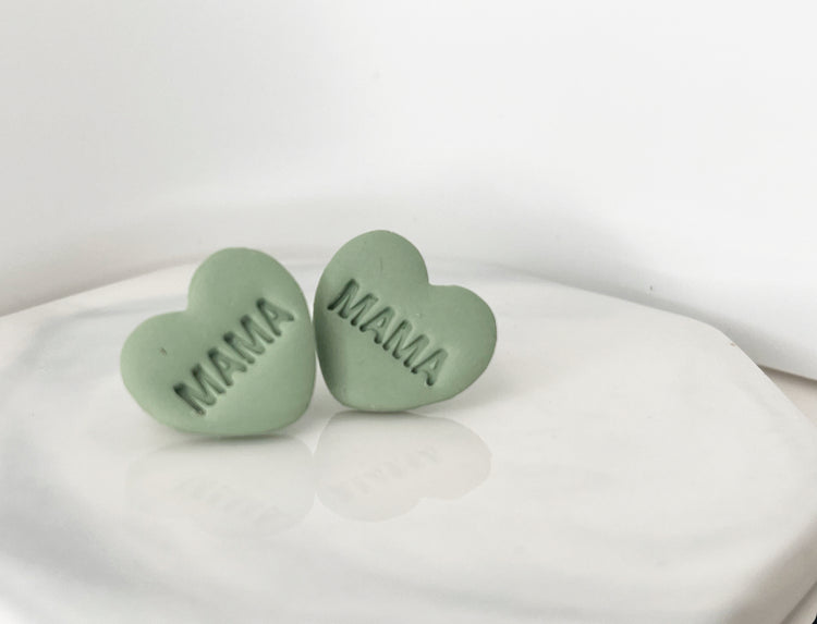 Mothers Day Clay Heart Studs