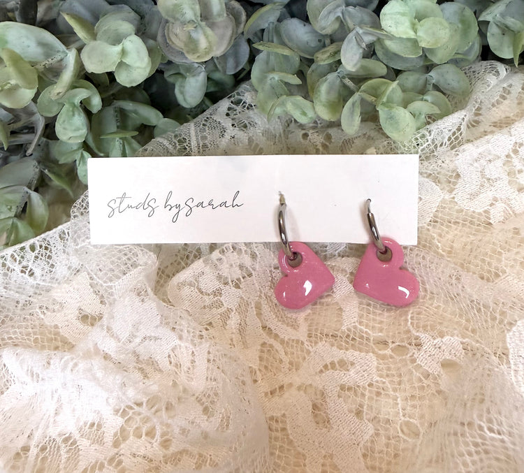 Glossy Clay Heart Hoops (multiple styles)
