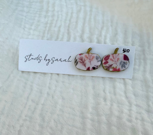 Fall Print Pumpkin Studs