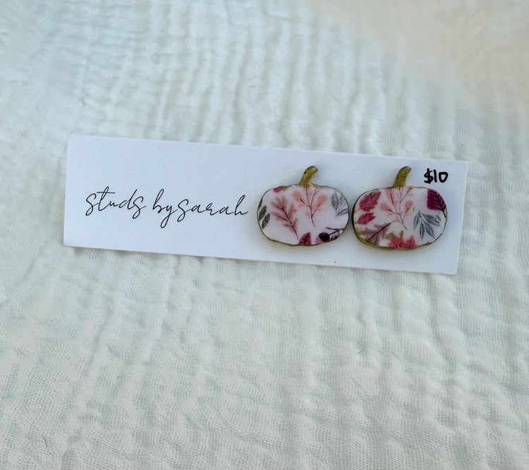 Fall Print Pumpkin Studs