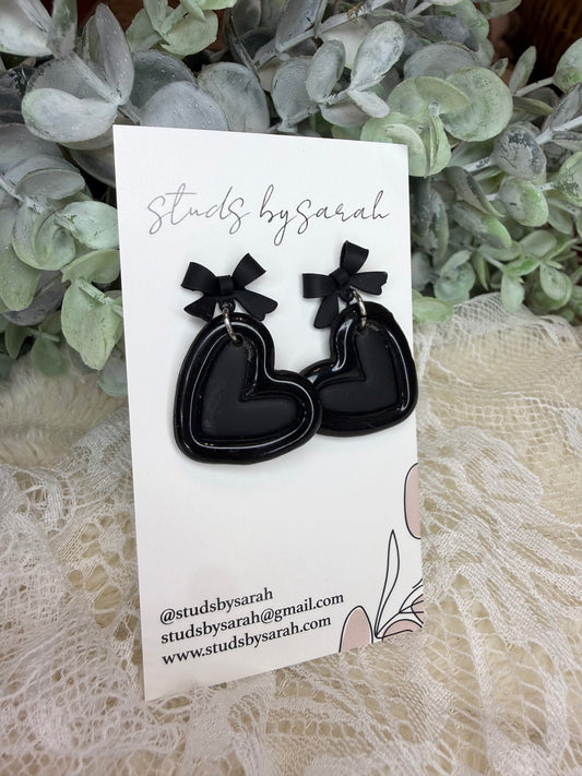 Black Bow Clay Hearts
