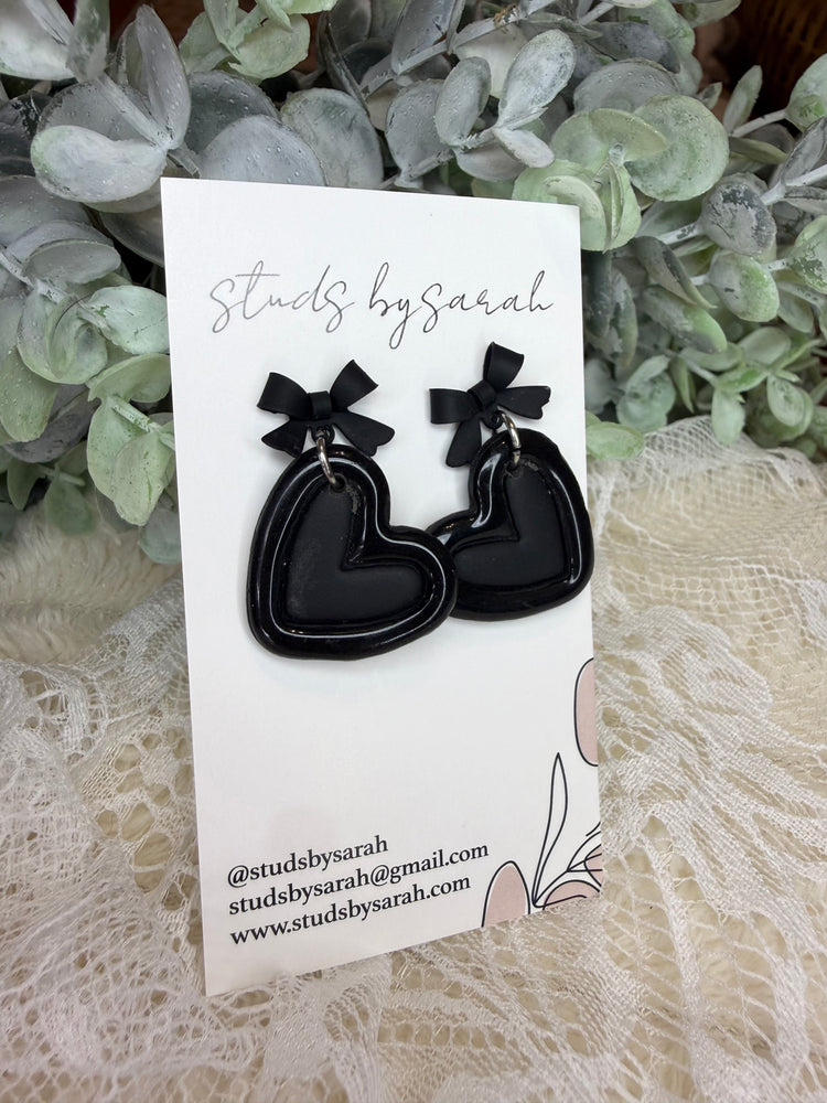 Black Bow Clay Hearts