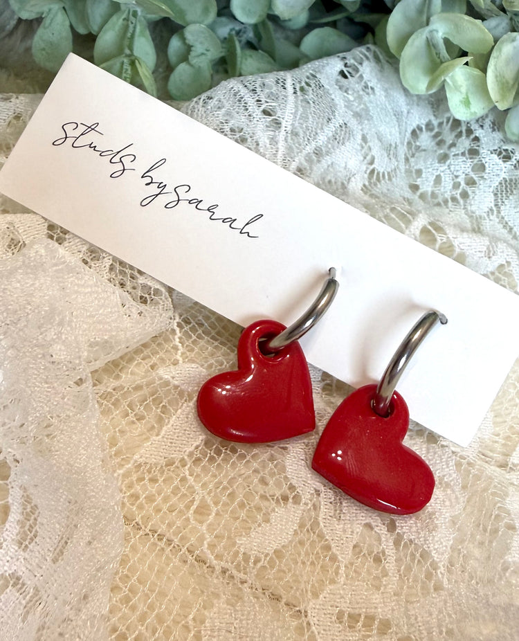 Glossy Clay Heart Hoops (multiple styles)