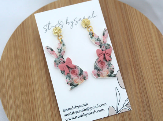 Floral Print Bunny Dangles