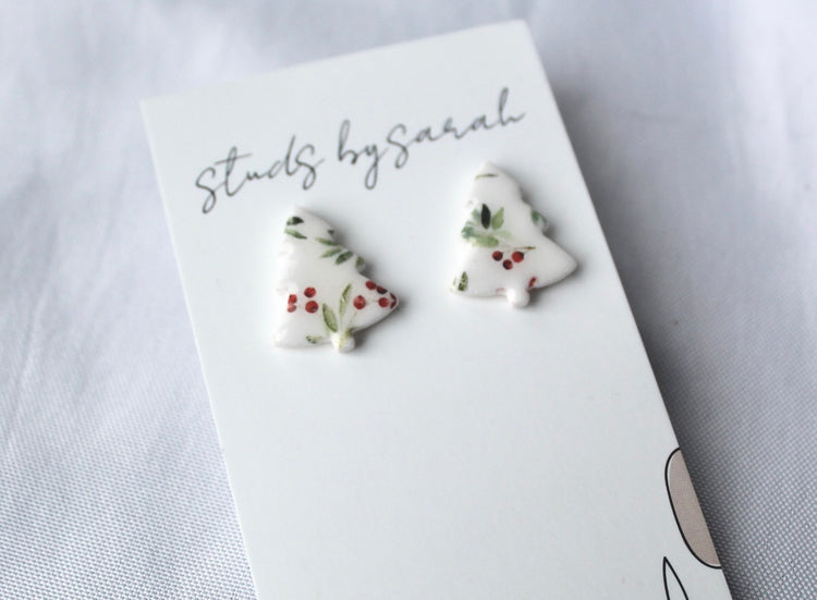 Holly Print Tree Studs