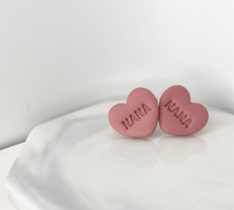 Mothers Day Clay Heart Studs