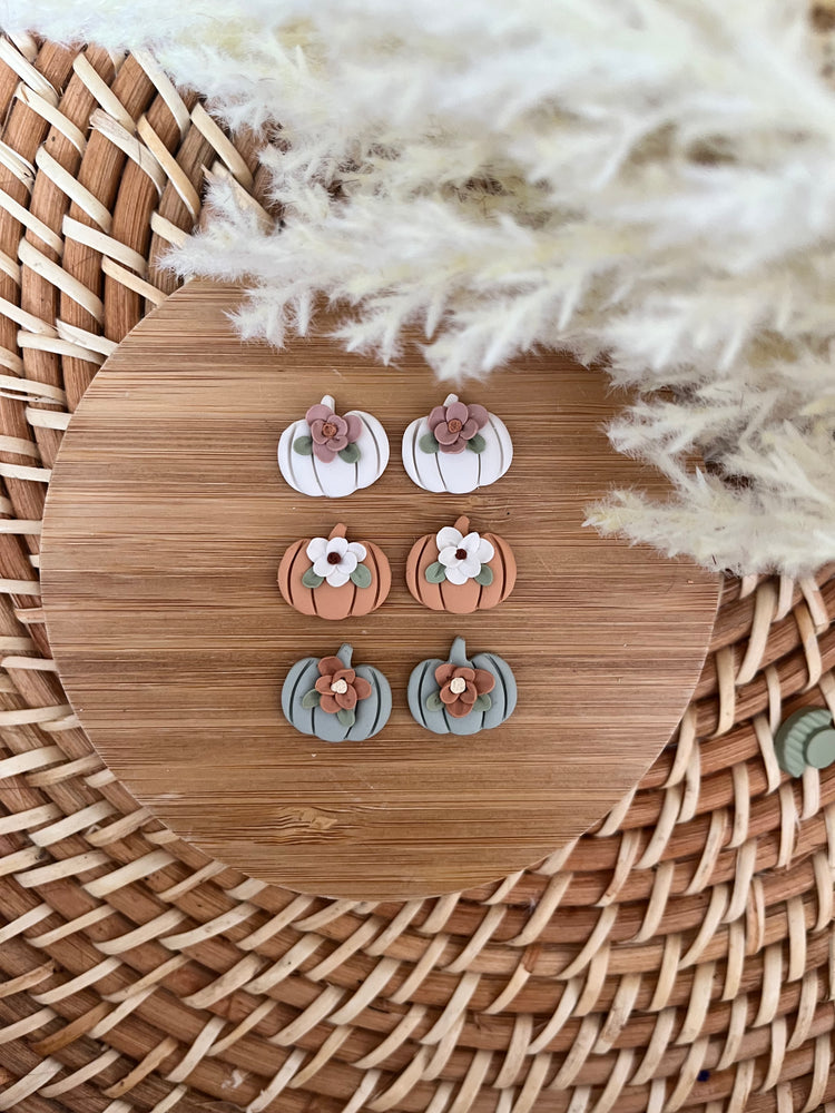 Clay Floral Pumpkin Studs