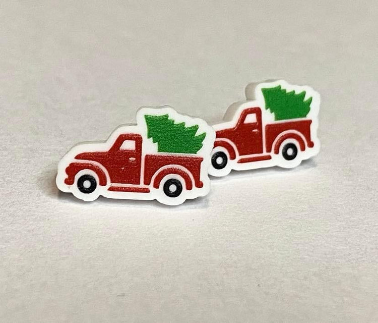 Acrylic Red Truck Earrings