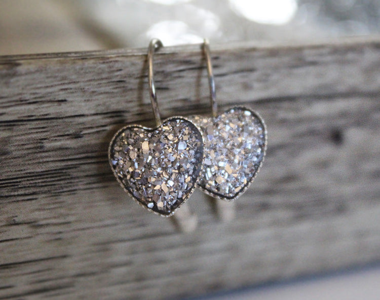 Silver Druzy Hearts