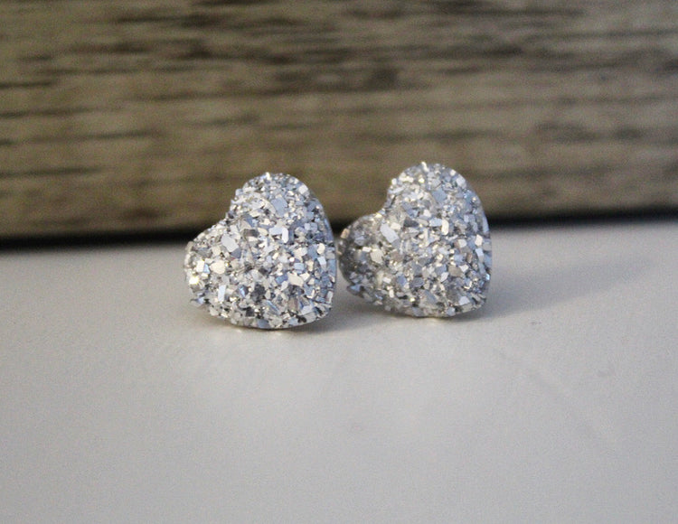 Silver Druzy Hearts