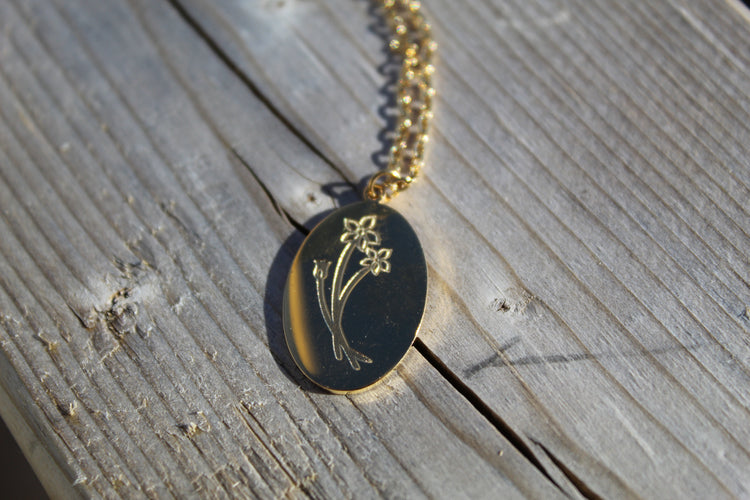 Birth Flower Coin Necklace