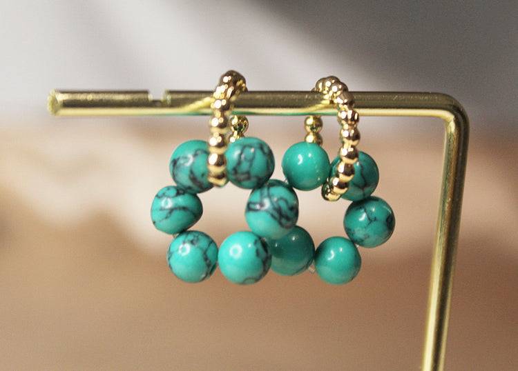 Turquoise Bead Drop Huggies