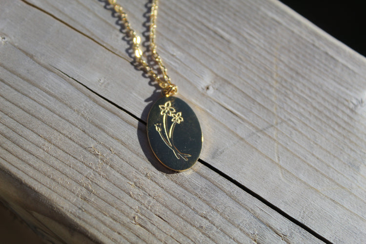 Birth Flower Coin Necklace