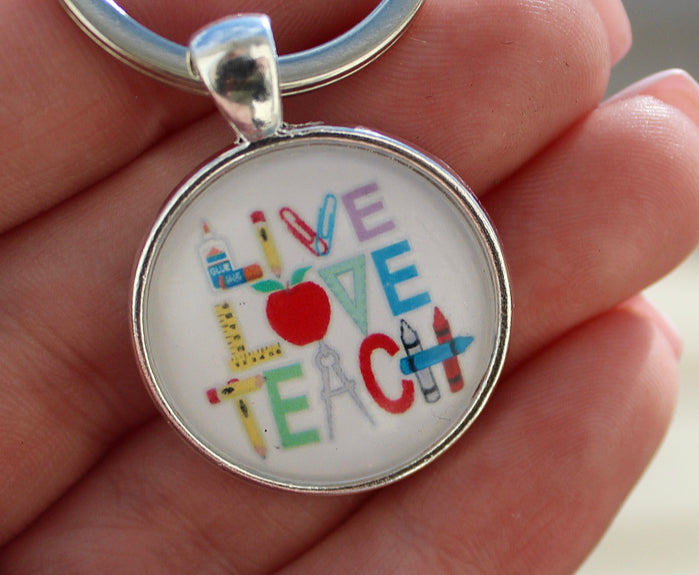 Live, Love and Teach Cartoon Keychain