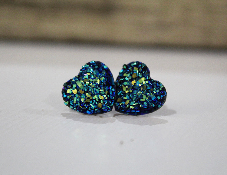 Blue/Gold Druzy Hearts