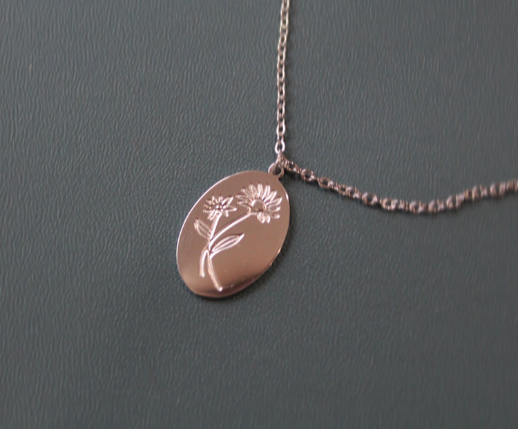 Birth Flower Coin Necklace