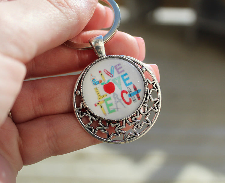 Live, Love and Teach Cartoon Keychain