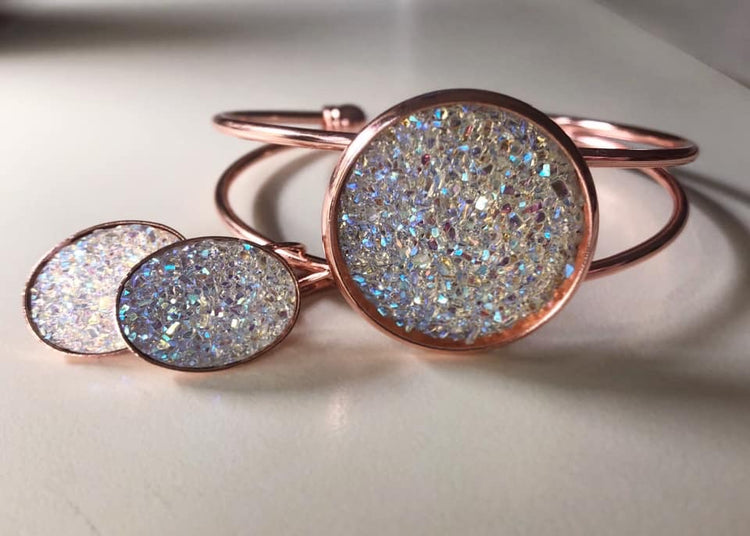 Double Band Bracelet with Druzy Stone